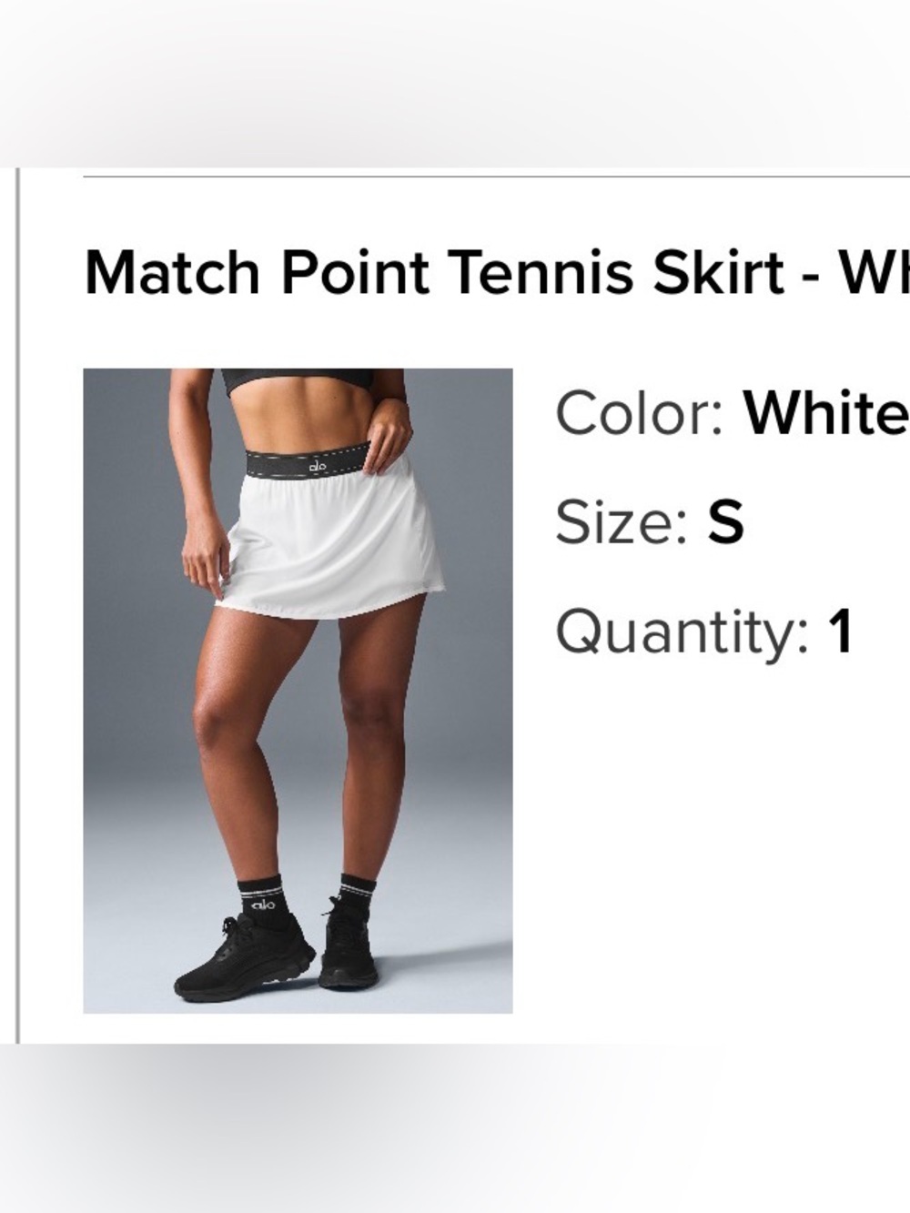ALO Yoga White Mini Tennis Skirt with Black Elastic Waistband
